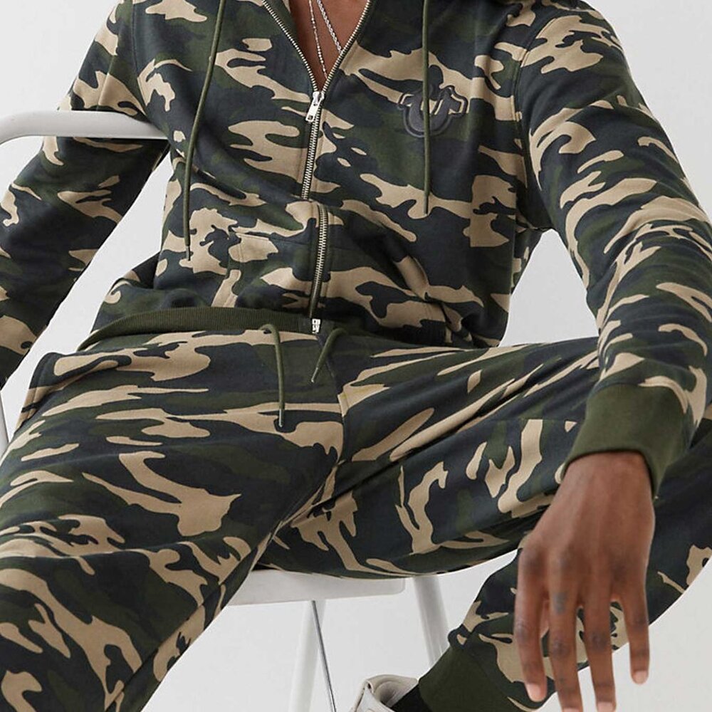 True Religion Men Medium Camo Core Cotton Blend Zip Hoodie & Jogger